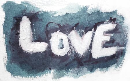 love painted, the word love hand-painted, artistic word love in white on painted area with white background.の写真素材