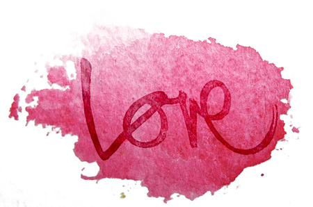 love painted, the word love hand-painted, artistic word love, red watercolor patch on white background.の写真素材