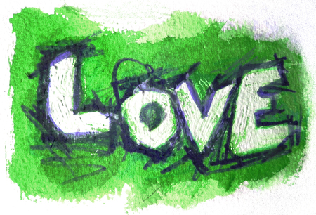 love painted, the word love hand-painted, artistic word love, green texture.の写真素材