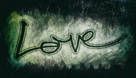 love painted, the word love hand-painted, artistic word love, stylized design element, dark vignette grunge texture.の写真素材