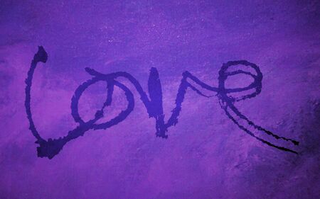 love painted, the word love hand-painted, artistic word love, stylized design element, purple brushed texture.の写真素材