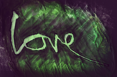 love painted, the word love hand-painted, artistic word love, green and purpleの写真素材
