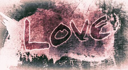 love painted, the word love hand-painted, artistic word love, strong pink grunge textureの写真素材