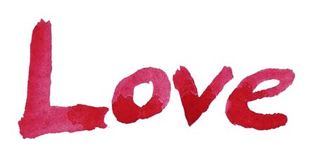 love painted, the word love hand-painted, artistic word love, red brush lettering on white background.の写真素材