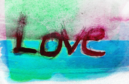 love painted, the word love hand-painted, artistic word love, brush-painted crimson lettering on painted texture.の写真素材