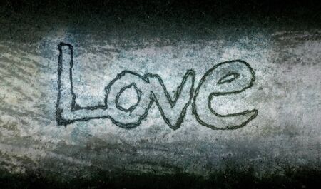love painted, the word love hand-painted, artistic word love, rough painted outlined brush lettering on painted texture grunge background, cyan tints.の写真素材