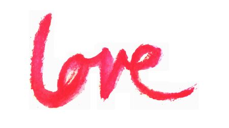 love painted, the word love hand-painted, artistic word love, rough painted red brush lettering on white background.の写真素材