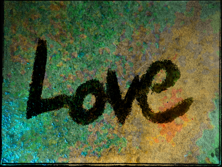 love painted, the word love hand-painted, artistic word love, rough painted black lettering on colored grunge texture.の写真素材