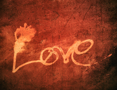 love painted, the word love hand-painted, artistic word love, rough brush lettering on grunge texture background, warm colors.の写真素材
