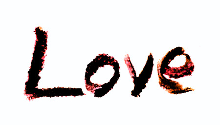 love painted, the word love hand-painted, artistic word love, rough brush lettering in wet paint, warm color tints, on white background.の写真素材