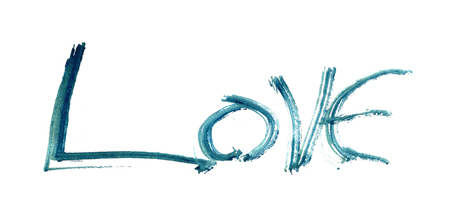 love hand-written, the word love written by hand, artistic word love, lettering with a rough, dry, blue brush, on white background.の写真素材