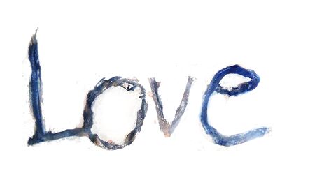 love hand-written, the word love written by hand, artistic word love, colored rough painted lettering on white background.の写真素材