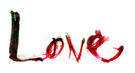 love painted, the word love hand-painted, artistic word love, rough brush painted lettering in red and black, on white background.の写真素材