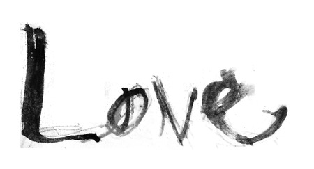 love painted, the word love hand-painted, artistic word love, rough brush painted lettering in gray and black, on white background.の写真素材