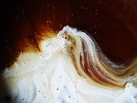 Swirl in thick oil house-paint, white pigment and brown tinted oil medium.