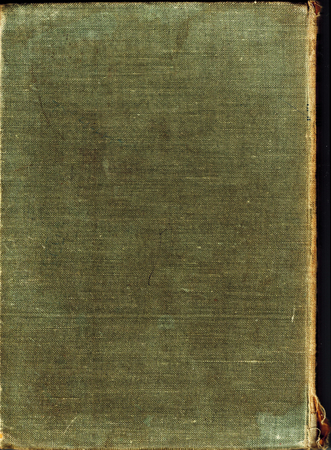 Fabric cover of an old hard-back book, with stains, scratches and distressed edges, greenish-gray tints.の写真素材