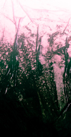 Indian-ink textured gradation on wet surface with crumpled glued tissue. Magenta pink tinted organic...