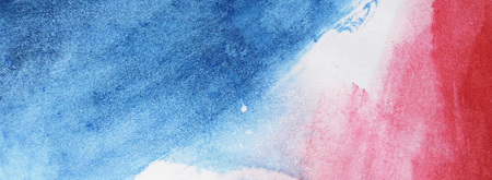 Painted transition from blue to red, using water based paints on rough watercolor paper, an artistic texture with two colors.の写真素材