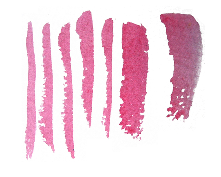 Brush strokes, several long watercolor brush strokes on rough watercolor paper, crimson red, isolated on a white background.の写真素材