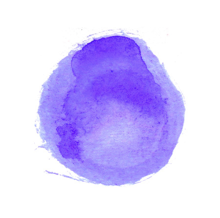 Watercolor circle, roughly circular purple watercolor painted area on rough watercolor paper, isolated on white background.の写真素材