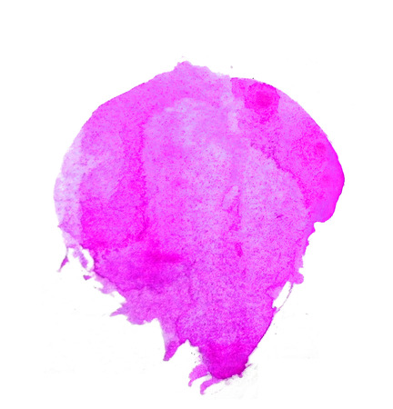 Watercolor circle, roughly circular magenta watercolor painted area on rough watercolor paper, isolated on white background.の写真素材