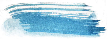 Watercolor brush mark, watercolor painted with a big rough brush, on watercolor paper, blue, isolated on white backgroundの写真素材