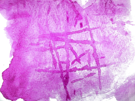 Watercolor texture with rough lines on rough watercolor paper, artistic painted background texture, magenta, on white background.の写真素材