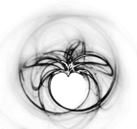 Processed Fractal heart, a beautiful fractal, creating a small heart-shaped negative space, with bump effect, grays on white background.の写真素材