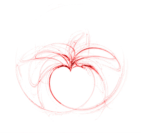 Processed Fractal heart, a beautiful fractal, creating a small heart-shaped negative space, with blur and electric colorized effect, grays with red tints on white background.の写真素材