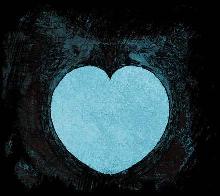 Fractal heart etching, a complex symmetrical fractal leaving a heart shaped negative space, with sketched etching style effect, blue tints.の写真素材