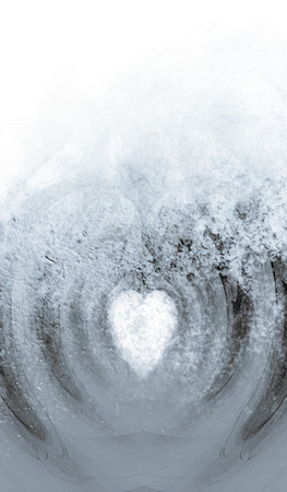 Painted heart-shape artwork, a fractal heart, rough painted style, cool colored tints.の写真素材