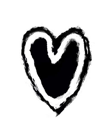Grunge heart, rough etching style heart shape with outlined rough brush strokes, black on white background.の写真素材