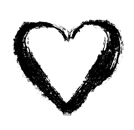 Rough painted brush-stroke heart-shape, with thin black outline.の写真素材