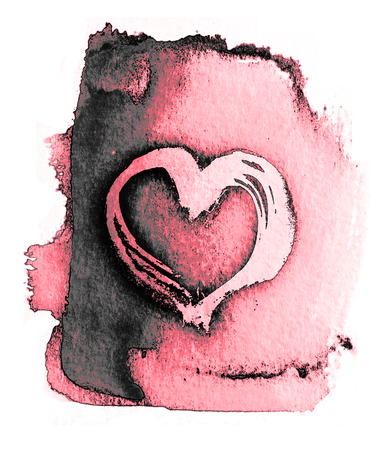 Watercolor style rough painted heart shape. Pink tints.の写真素材