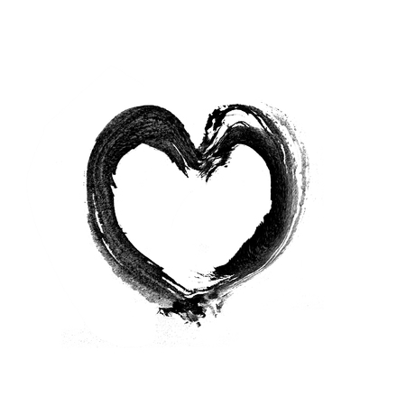 Rough painter heart shape, painted with a big brush on smooth paper. Black on white background.の写真素材