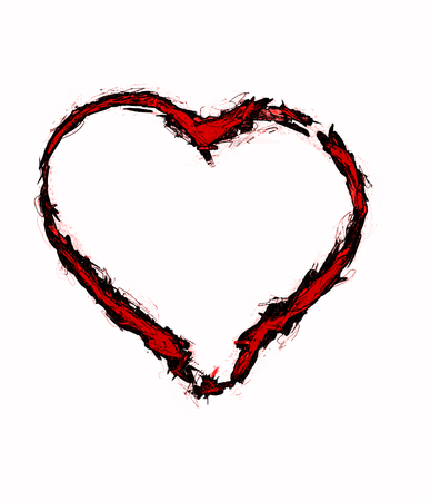Rough painted brush-stroke heart-shape, on rough watercolor paper.の写真素材