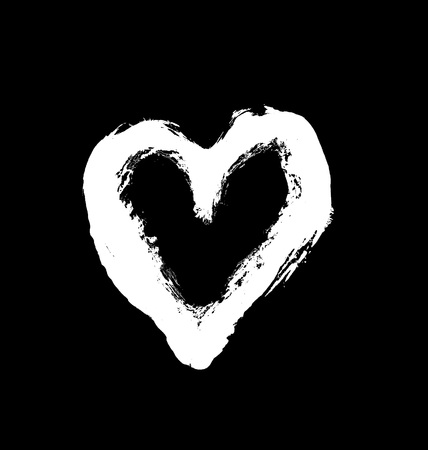 Rough painted heart-shape with dark outline on painted and drawn background. Black and white.の写真素材