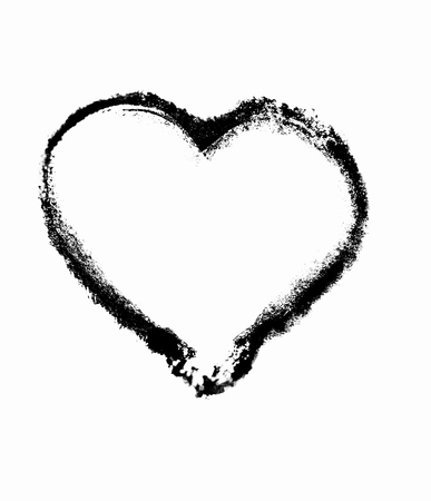 Rough painted brush-stroke heart-shape, on rough watercolor paper.の写真素材