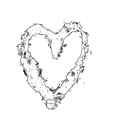 Rough painted heart-shape outline on rough surface. White background.の写真素材