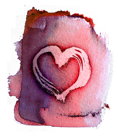 Watercolor style rough painted heart shape. Red.の写真素材