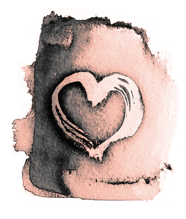 Watercolor style rough painted heart shape. Pink tints.の写真素材