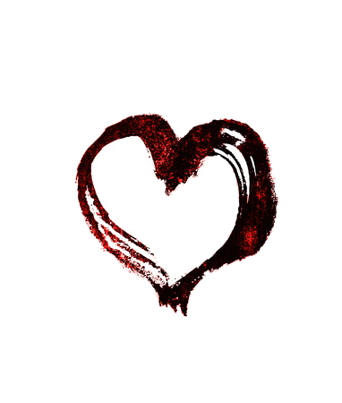 Rough painted heart shape on a rough surface. White background.の写真素材