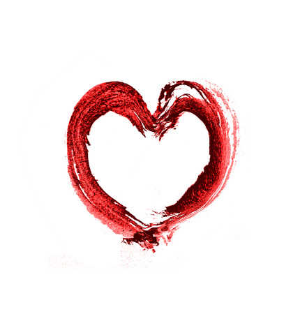 Rough painter heart shape, painted with a big brush on smooth paper. Red tints.の写真素材