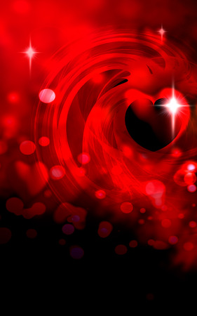 Love background concept, with heart-shapes, bokeh, fractal swirl and star highlights, red and blackの写真素材
