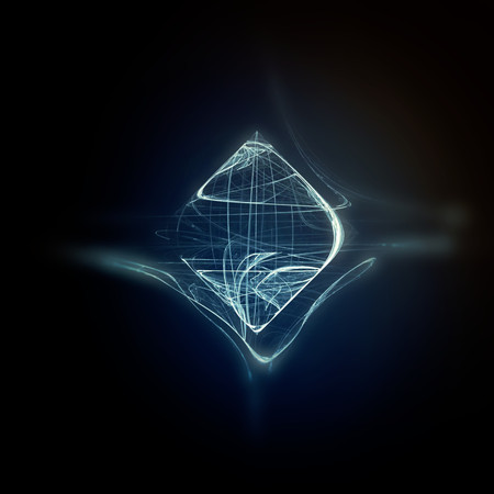 Beautiful and unusual flame fractal. White on blue tinted background with vignette blur.の写真素材