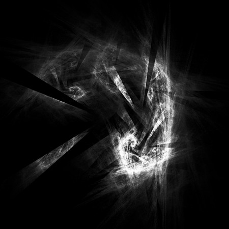 Beautiful and unusual flame fractal. White on black.の写真素材