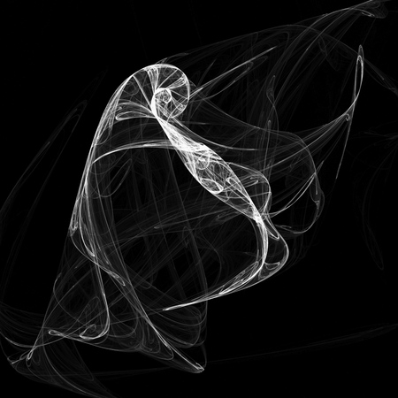 Beautiful and unusual flame fractal. White on black.の写真素材