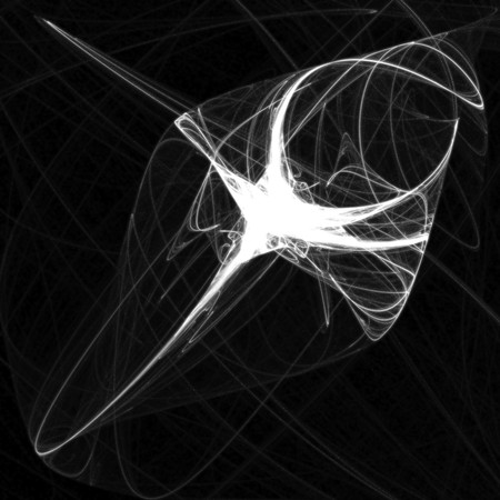 Beautiful and unusual flame fractal. White on black.の写真素材
