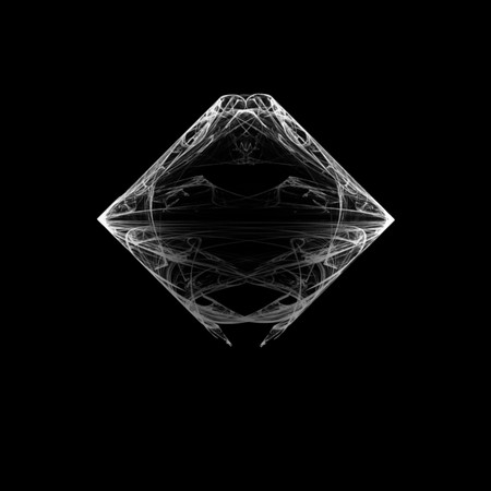 Beautiful and unusual symmetrical flame fractal. White on black.の写真素材
