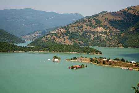 Vacha dam lake on the Vacha river, Bulgariaの写真素材